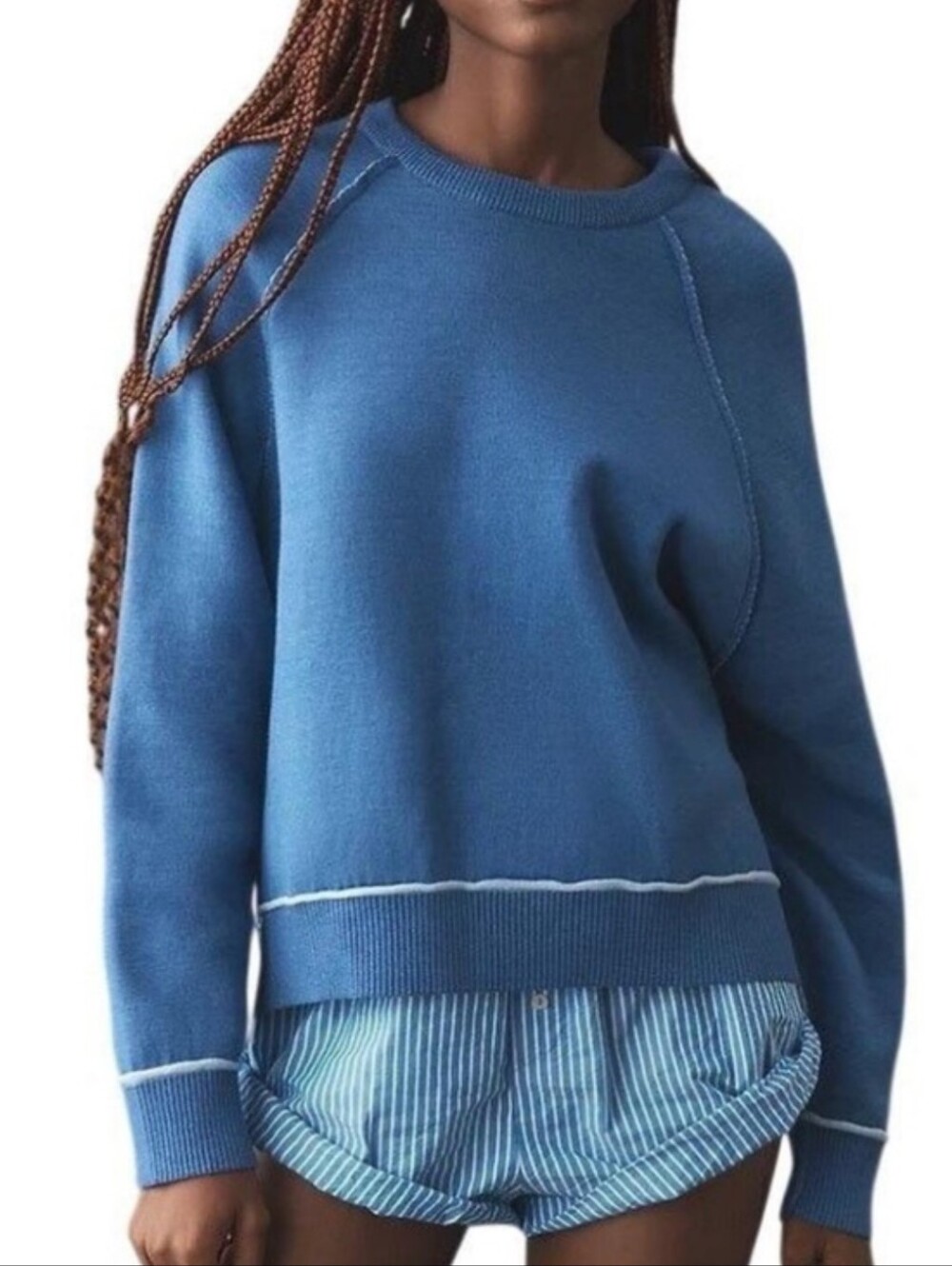 Pilcro Anthropologie Womens Oaklyn Boxy Cozy Crewneck Sweatshirt blue small
